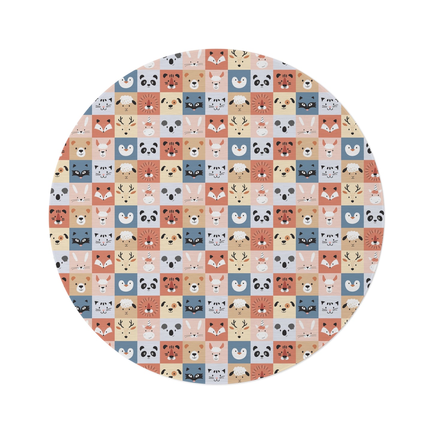 Cute Animal Patchwork Round Rug — Kids Playroom Nursery Floor Mat