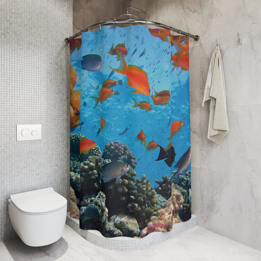 Vibrant Underwater Scene Shower Curtain - Colorful Fish Ocean Decor
