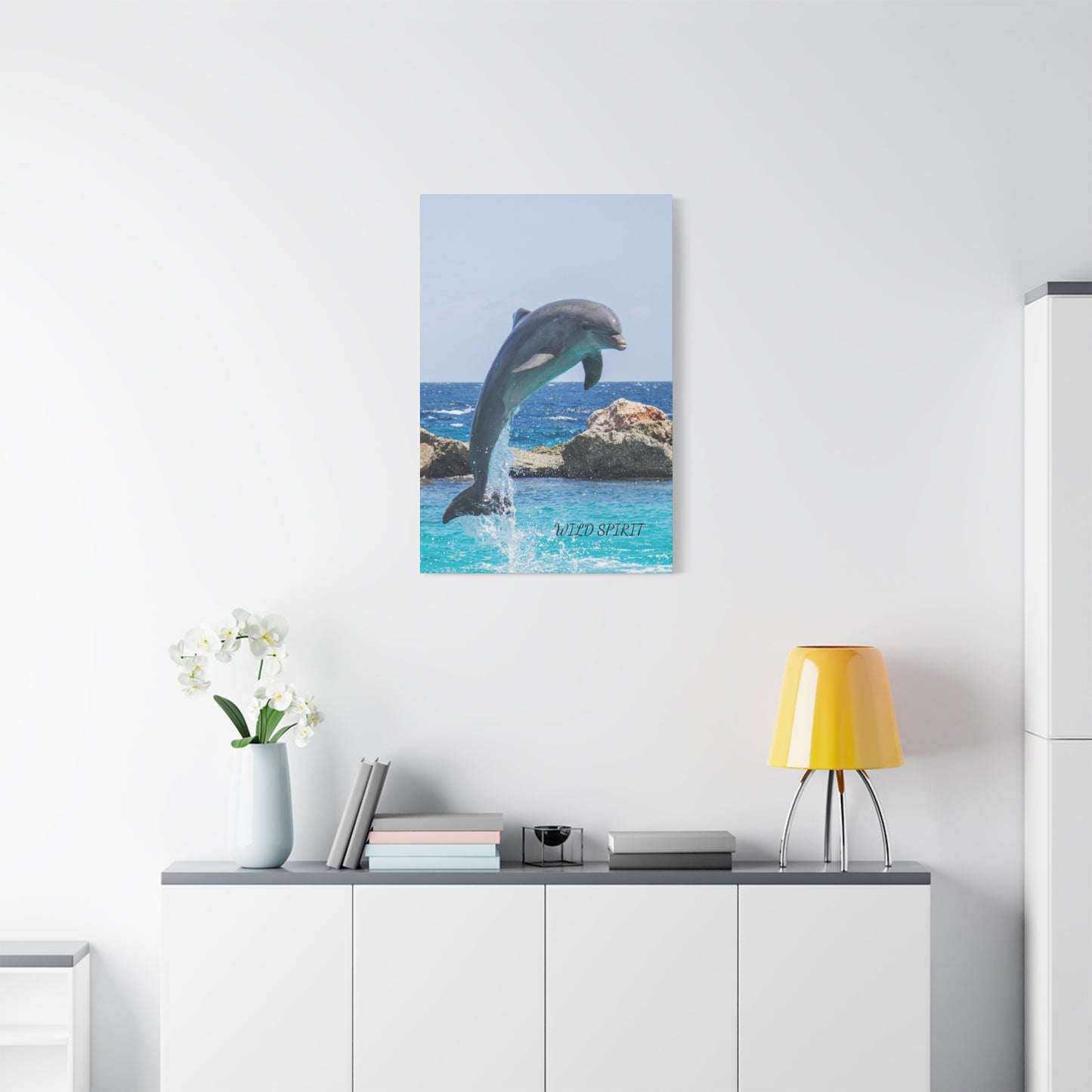 Canvas Print Dolphin Jumping Out of Water on Sunny Day