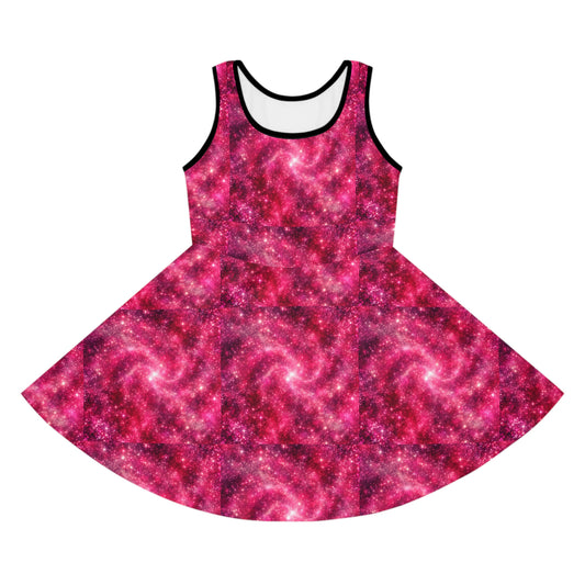 Cosmic Pink Girls' Sleeveless Sundress - Galaxy Print for Summer Fun