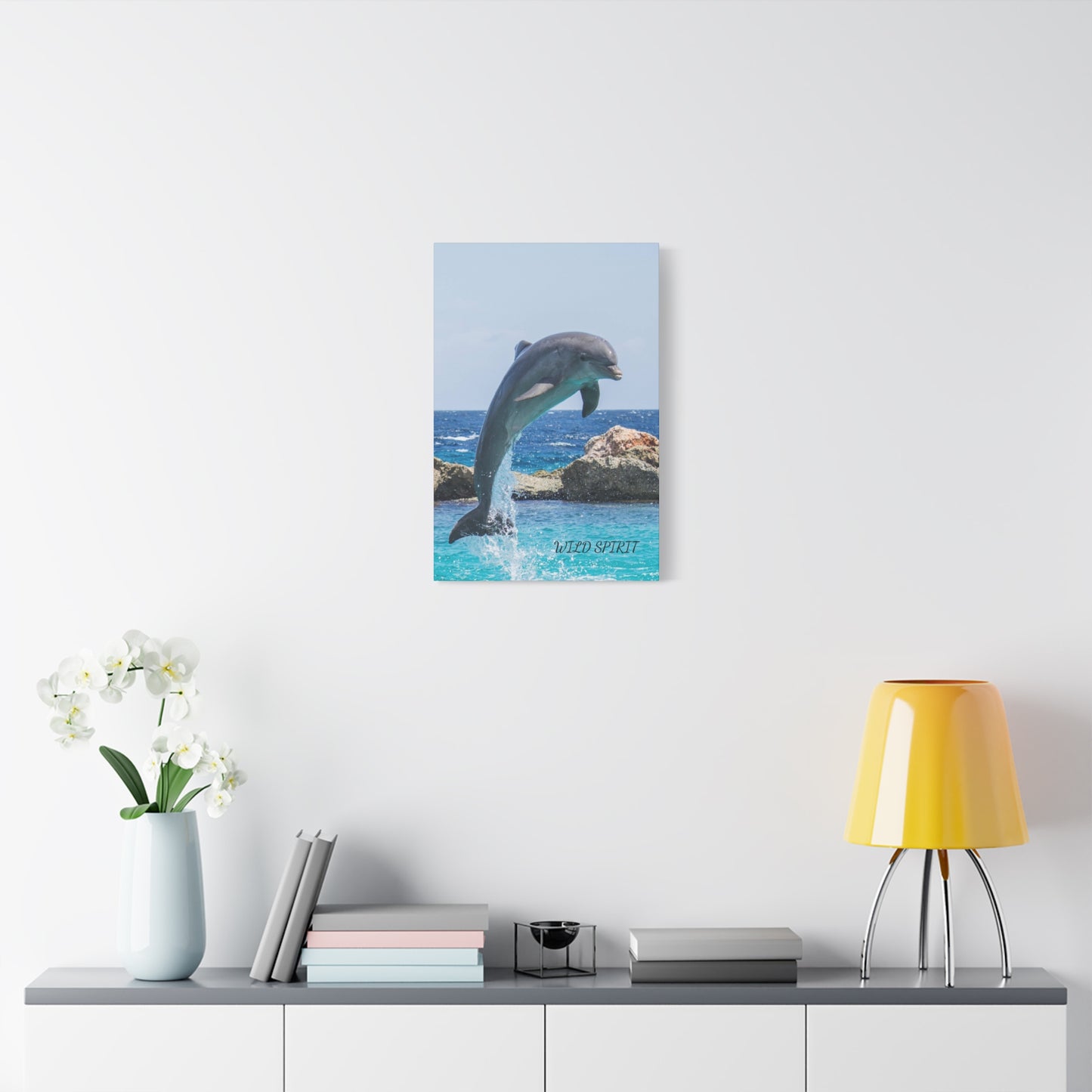 Canvas Print Dolphin Jumping Out of Water on Sunny Day