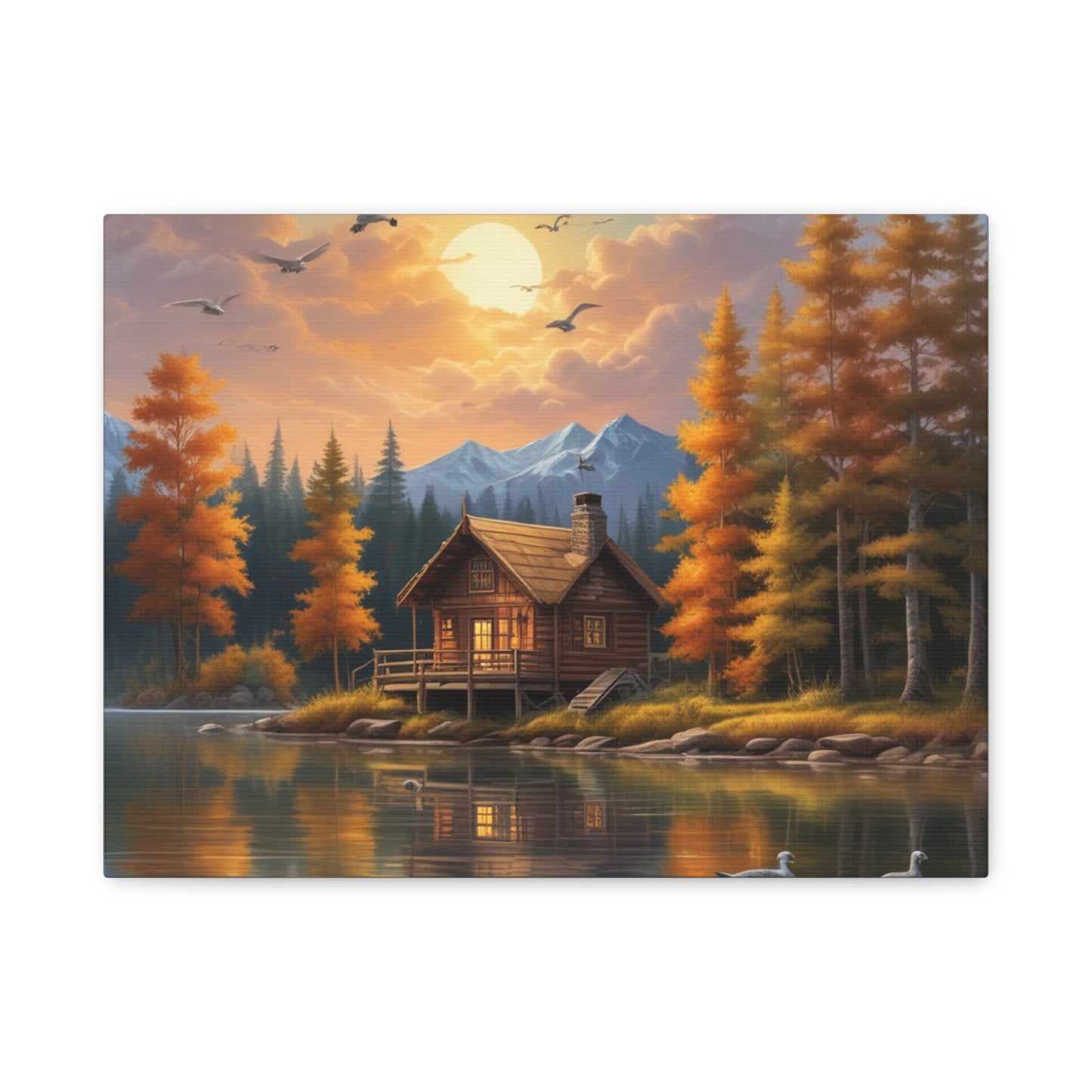 Arte mural en lienzo Cabaña junto al lago