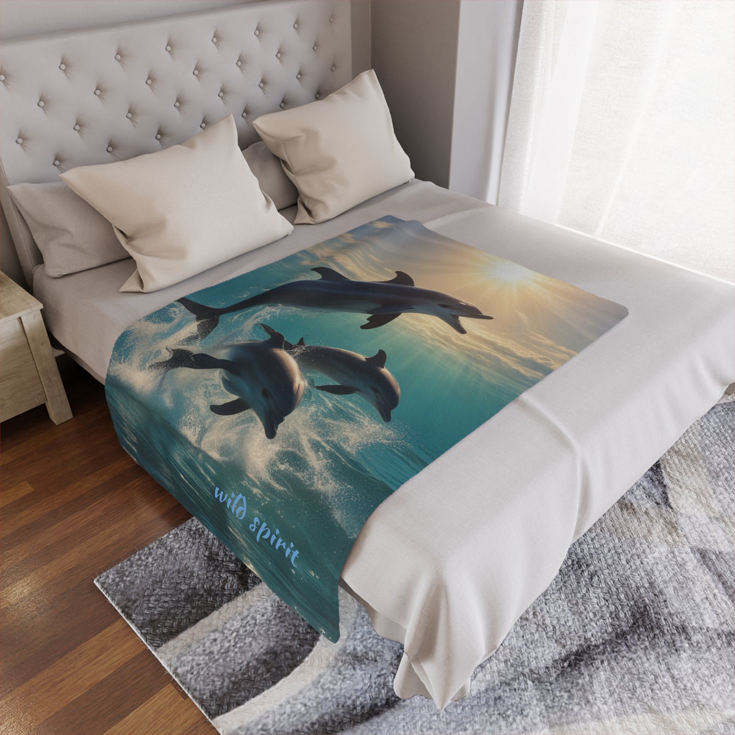 Microfiber Blanket - Sunny Day Dolphin Jumping Ocean Design