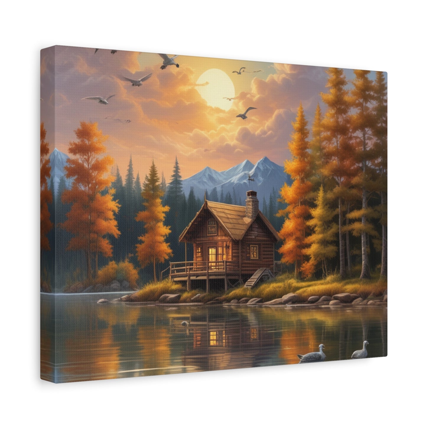 Arte mural en lienzo Cabaña junto al lago