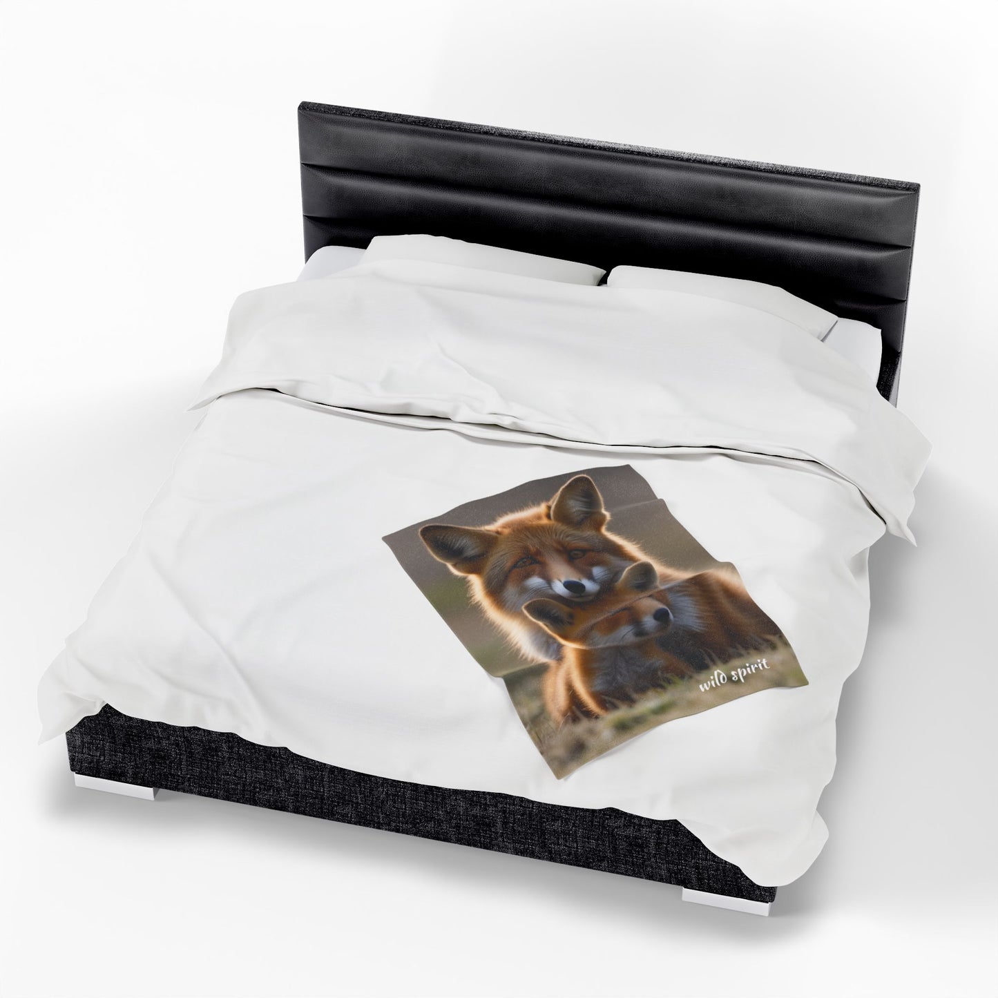 Velveteen Plush Blanket - Mama Fox and Baby Fox Snuggle Design