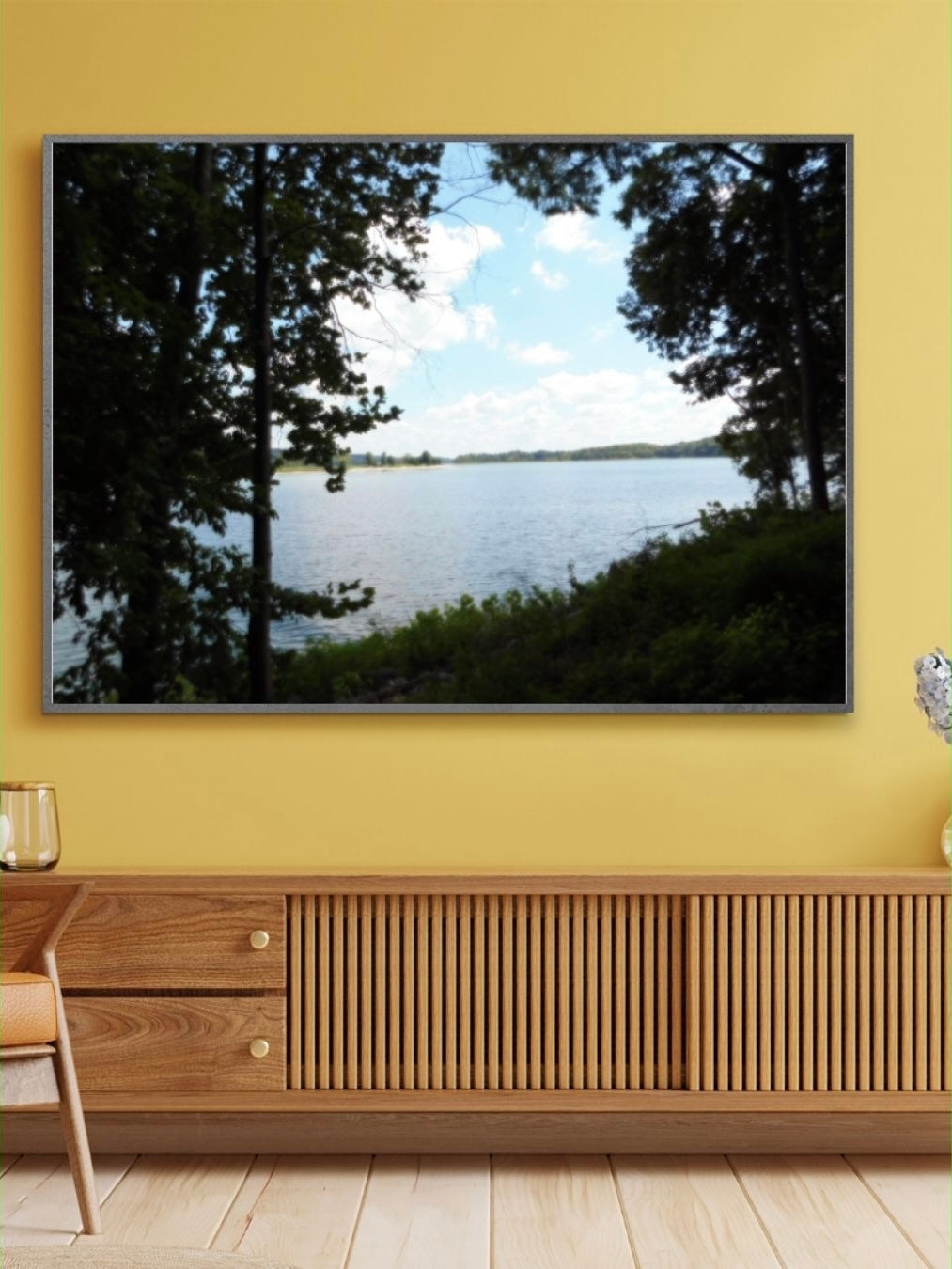 “Framed by Creation – Peaceful Lakeside View Through the Trees”