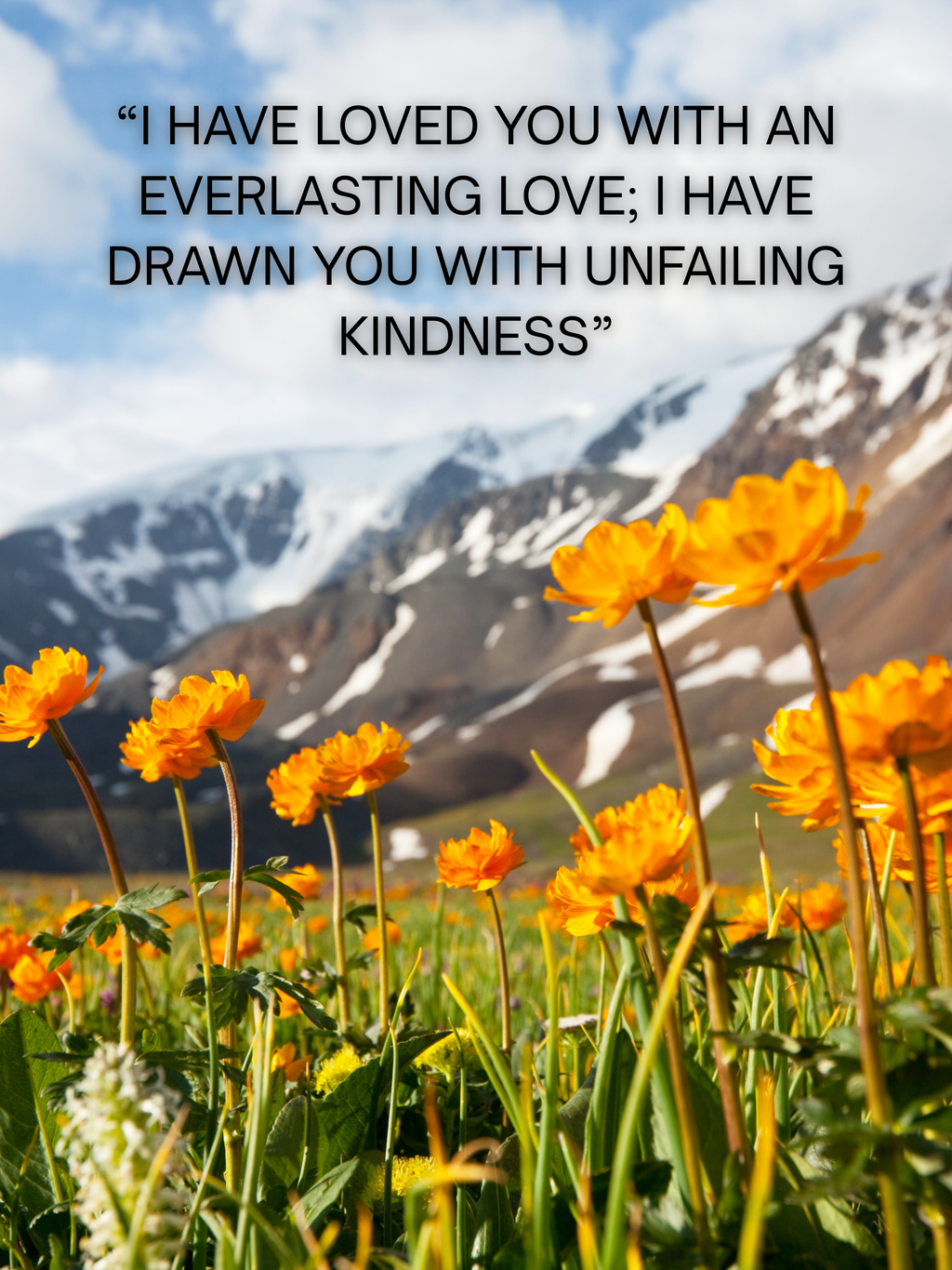 Jeremiah 31:3 Inspirational Scripture Print – Wildflower Mountain Scene